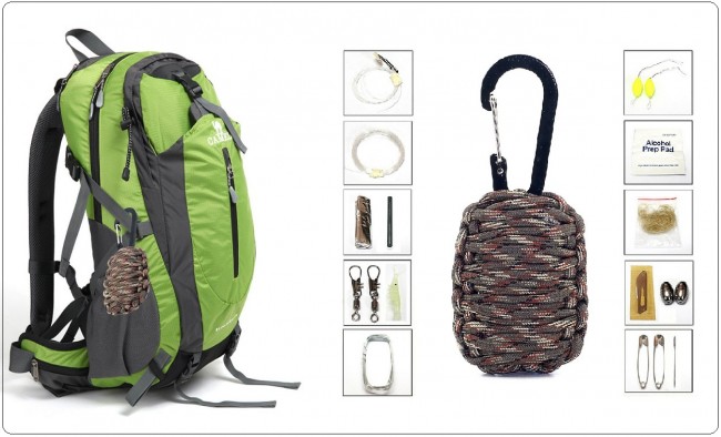 Granata Di Sopravvivenza 8 in 1 kit Emergenza Moschettone + Paracord + Accessori Outdoor Militare Campeggio Alpinismo Art. GRANATA-8 