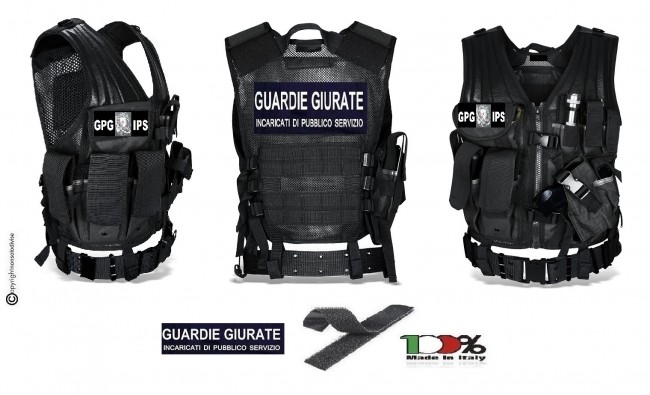 Tactical Vest Gilet Tattico Modulare Corpetto Tattico Mil-Tec Nero Guardia Particolare Giurata GPG IPS Aquila Art. 10720002-GPGIPS