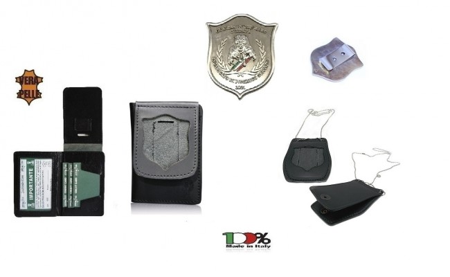 Porta Placca Doppio Uso Collo e Cintura + Portafoglio Pelle Placca GPG IPS Guardia Particolare Giurata Pantera con Clip  NSD OFFERTA Art. 1WB511WD86P