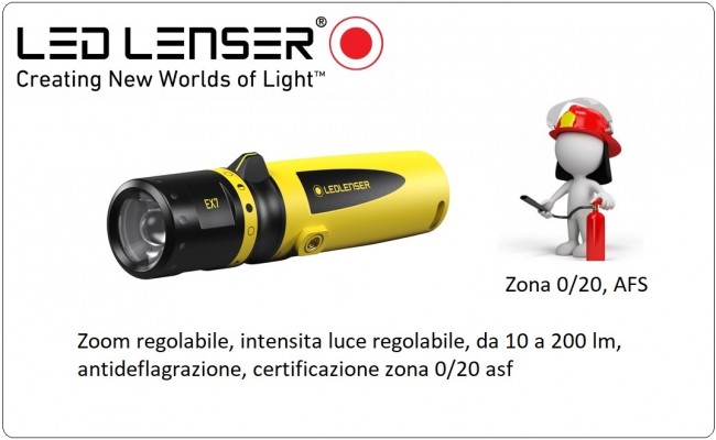 Torcia Professionale Anti deflagrazione Vigili del Fuoco  EX7 EX-proof Zona 0/20, AFS 200lm LED LENSER NEW Art.EX7