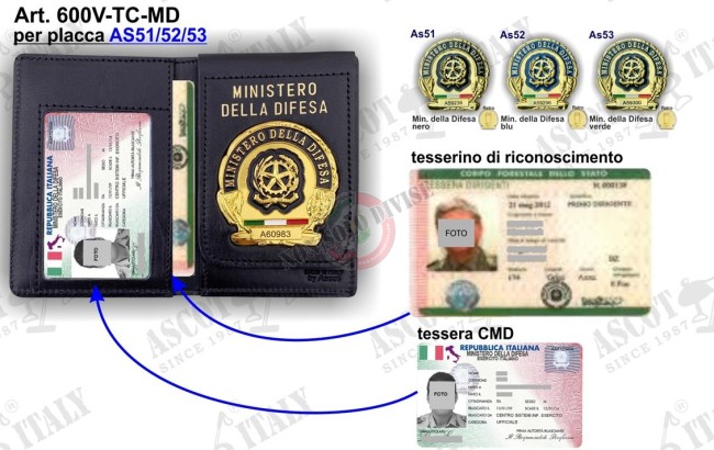 Portafoglio Portadocumenti Pelle Doppia Tasca Nuovo con Placca Ministero Difesa VENDITA RISERVATA Ascot Art. 600V-TC-MD