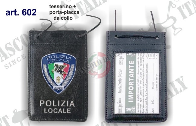 Porta Placca Portaplacca da Collo per POLIZIA LOCALE Pegaso  VENDITA RISERVATA Ascot Italia Art. 602AS19