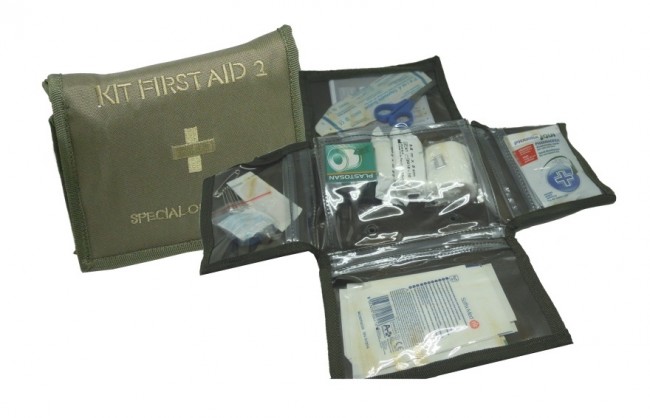 Kit Medico di Primo Soccorso Kit First Aid 2 Verde OD Esercito Marina Aeronautica Emergenza Caccia Art. 01416