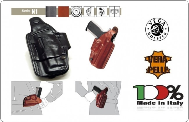 Fondina per Pistola Professionale 3 usi Pelle Vega Holster Italia Polizia Carabinieri Vigilanza Art.N1