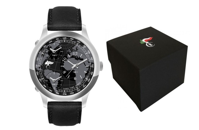 Orologio Analogico  3 Fusi Orari Quadrante Nero Fiamma Carabinieri Cinturino Pelle Nera Prodotto Ufficiale Art. CC2044