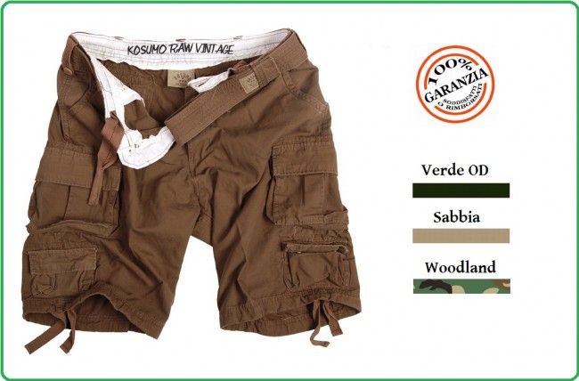 Pantaloni Bermuda Pantaloni Corti Raw Vintage Short Classico Woodland  Sabbia Verde OD Art.119273