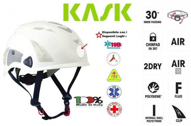 Casco Soccorritore Emergenza Kask Italia Super Plasma HI-VIZ Personalizzato Rosso Bianco Giallo Verde  Art. WHE00017