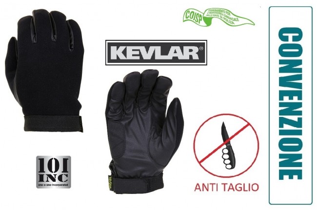 Guanti Antitaglio in Kevlar Neoprene Neri - Guanto Nero Anti Taglio per Polizia INC101 PREZZO RISERVATO COISP Art. 221224-COISP