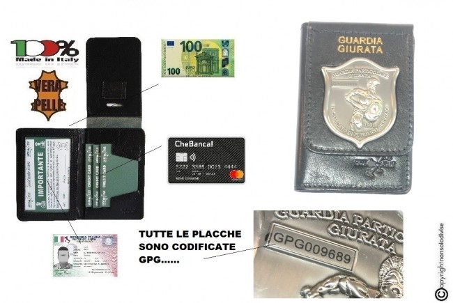 Portafoglio Portadocumenti Nero con Scritta Stampata a Fuoco Guardia Giurata Nero Placca Fissa GPG I.P.S. GLADIATORE® Guardia Particolare Giurate Incaricato di Pubblico Servizio Novità 1WD 600 Art.600-GLA-1