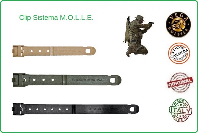 Clip Nera Verde Kaky mm 60  75  125 Per Sistema MOLLE Universale Vega Holster Italia Art.2SM