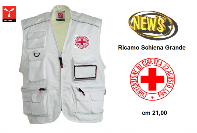 Gilet Estivo Multitasche Bianco POCKET con Ricamo CRI Croce Rossa Italiana Payper Art. POKET-CRI