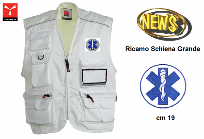 Gilet Estivo Multitasche Bianco POCKET con Ricamo Soccorso Sanitario Croce Esculapio Payper Art. POKET-EX