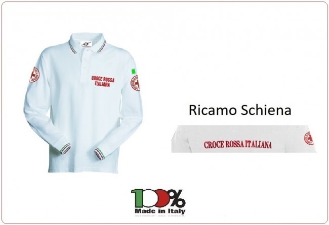 Polo Bianca Croce Rossa Italiana CRI Nuovo Capitolato Manica Lunga Completamente Ricamata Art.SS-P-CRIML