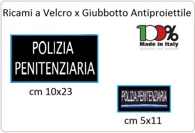 Patch Toppa Vendita a Coppia Grande 23x10 + Piccola 11x5 POLIZIA PENITENZIARIA per Giubbotto Antiproiettile o Gilet Tattico Art.PP-23x10