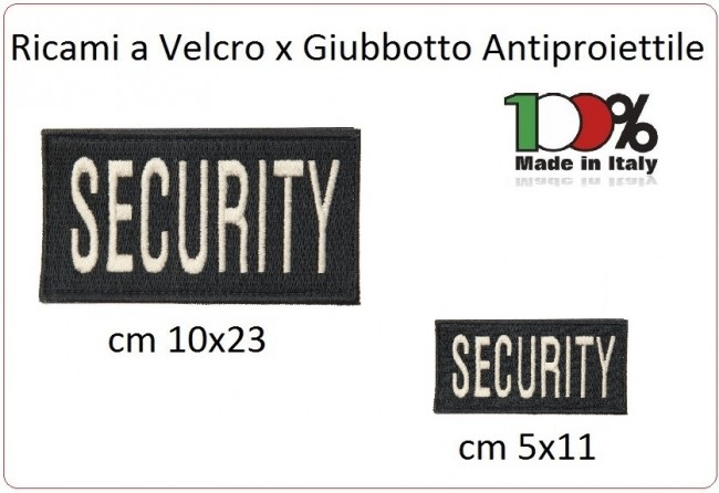 Patch Toppa Vendita a Coppia Grande 23x10 + Piccola 11x5 SECURITY per Giubbotto Antiproiettile o Gilet Tattico Art.SS-23x10