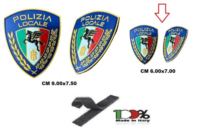 Patch Toppa Scudetto con Velcro PVC 3D  ITALIA + LOGO Piccolo cm 6.00x7.00 Polizia Locale Pegaso New Art. PVC-11-PIC
