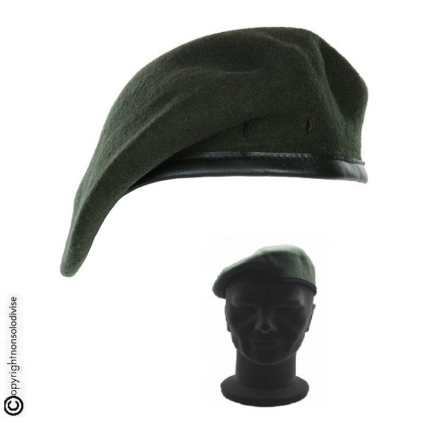 Basco Militare Beret Verde Marcio Bordino Pelle Esercito Vigilanza  Sicurezza Polizia Art.211117-V