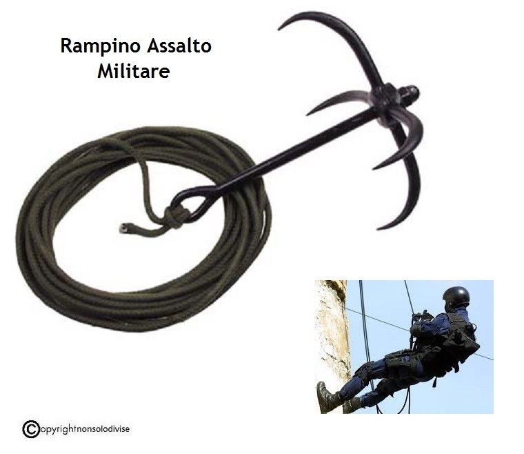 Rampino Commando Art.27783 Rampino chiudibile per un facile trasporto con  quattro punte e corda di 10 metri. E' molto facile da trasportare dato il  suo peso e l'ingombro minimi. altezza 26 cm