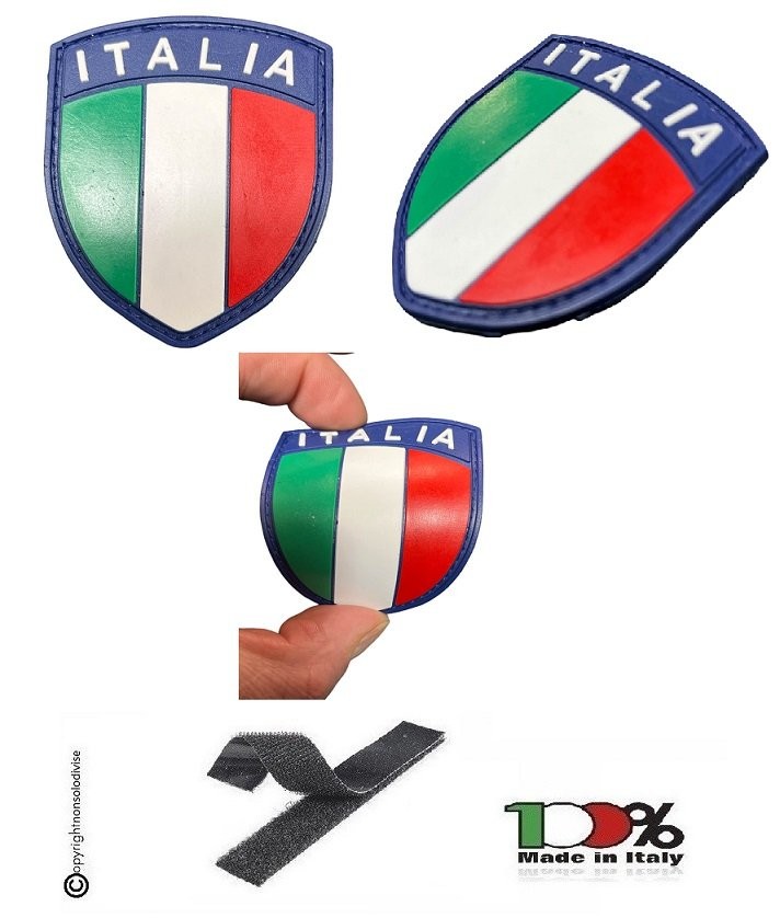 Scudetto Patch Toppa Gommata con Velcro 3D PVC Italia Per Tuta OP Polizia  Carabinieri Guardie Giurate GPG Bordo Blu Art. PVC-18