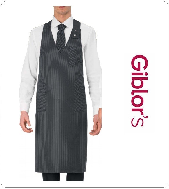 Grembiule Cameriere Barista Barman Sommelier Unisex Giblor's Long Apron  Art. 15P01H608 50% Cotone – 50% Poliestere 2 tasche taschino porta penna  allacciatura al collo regolabile con 2 bottoni