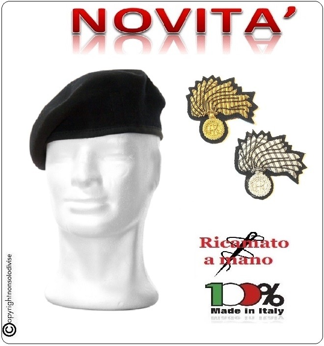Basco Spagnolo Nero con Fregio Carabinieri CC Ricamato a Mano Riforma Nuovi  Gradi FAV Italia Art.CC-BASCO-NEW Baschi modello spagnolo pura lana vergine  100% disponibili nelle misure dalla 54 alla 60 -Prodotto 100%