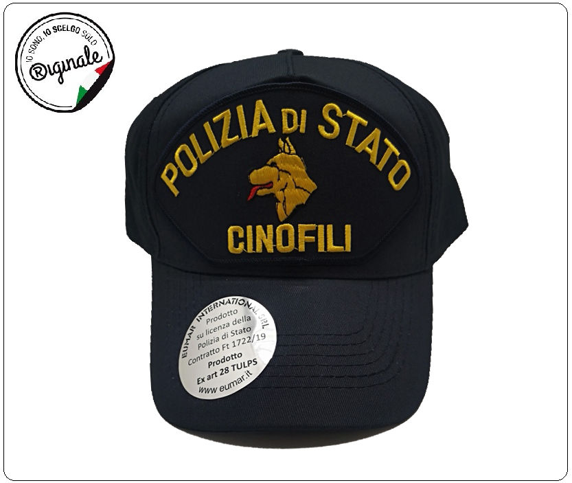 Berretto Cappello Baseball Polizia di Stato Cinofili PS Logo + Scritta  PRODOTTO UFFICIALE Art. EUB467 Berretto Polizia di Stato Cotone Taglia  Unica Foto indicativa del prodotto ci possono essere variazioni a seconda