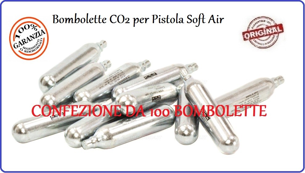 Bombolette CO2 per Pistole Soft Air Confezione 100 Bombolette Art.C100