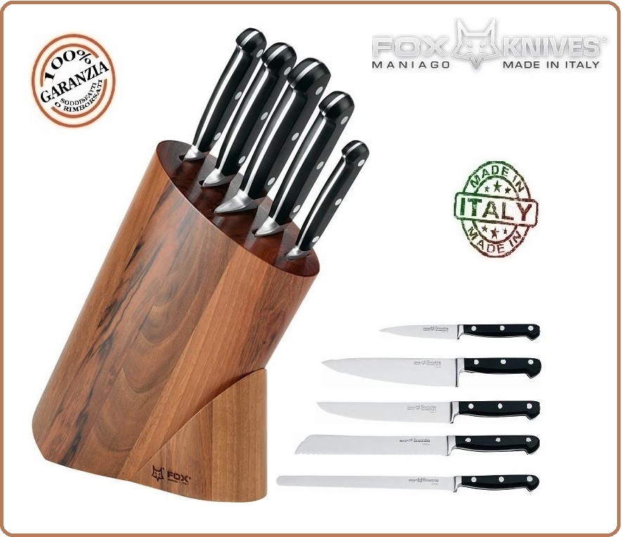 Ceppo da Cucina Forgiato 5 Coltelli Professionali + Ceppo ...