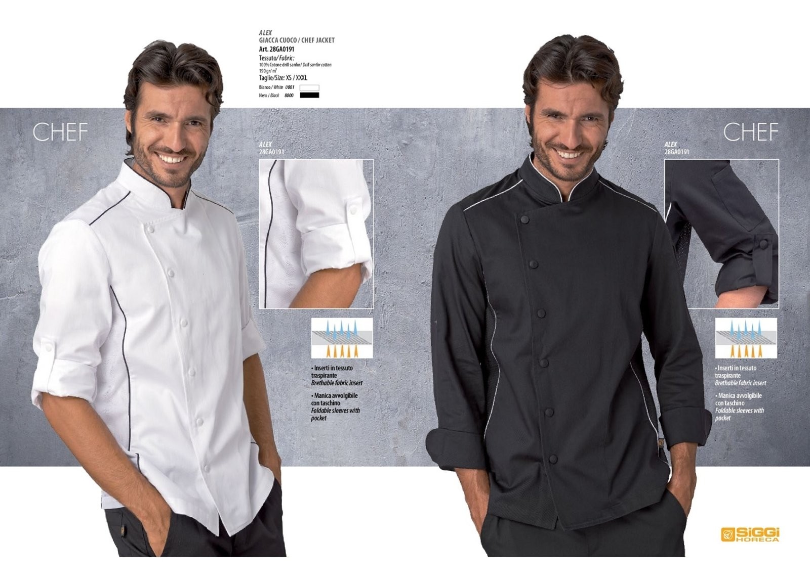 XXL Giacca Cuoco con Nome Ricamato Personalizzabile Online Modello Durango Nero Sushi Isacco