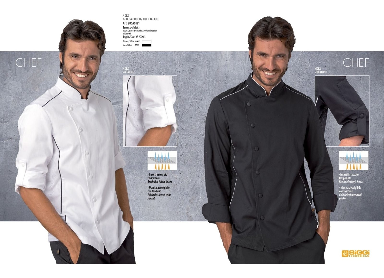 La Giacca Cuoco Chef Nera Siggi Horeca Personalizzata con Nome Ricamato  Art.28GA0191