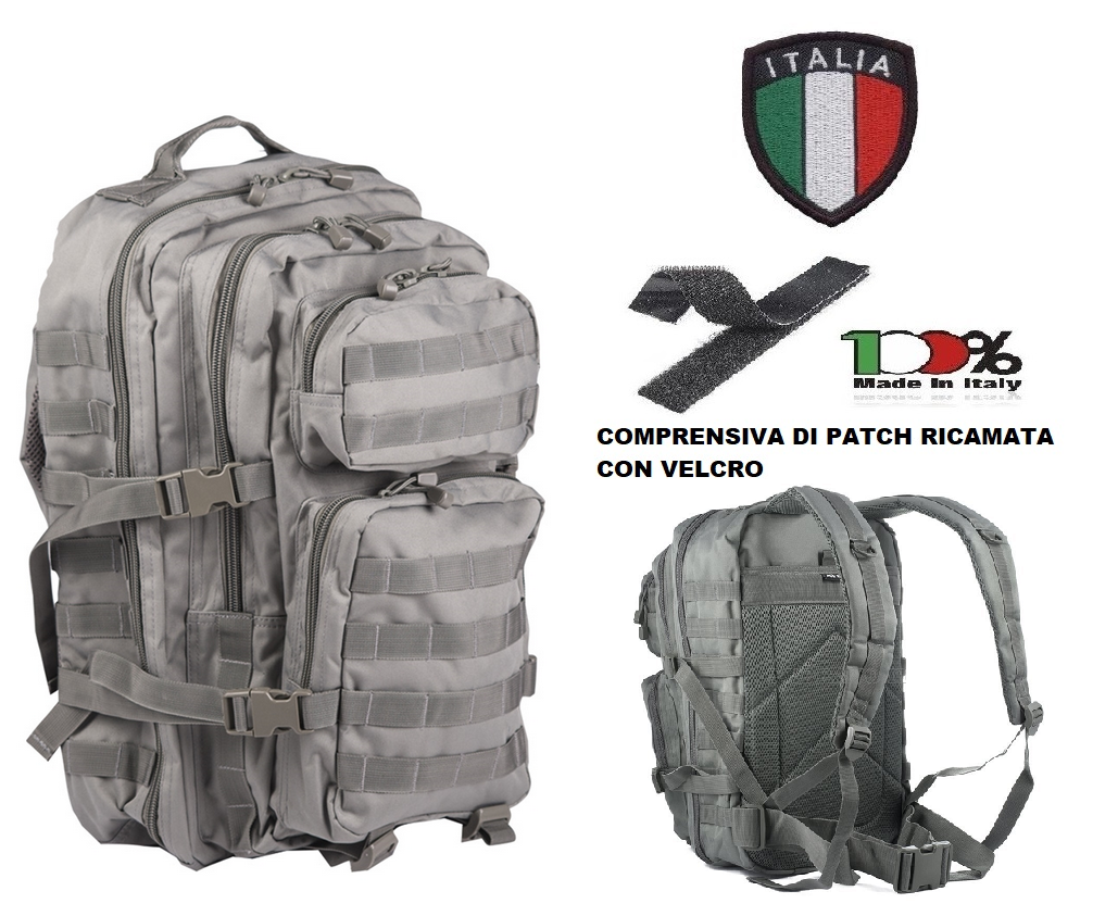Zaino Militare Tattico Assault M.O.L.L.E. Poligono Polizia Carabinieri  Guardia Giurata GPG IPS Vigili del Fuoco Tutti i Colori + Patch Ricamata  Art.14002206-XX