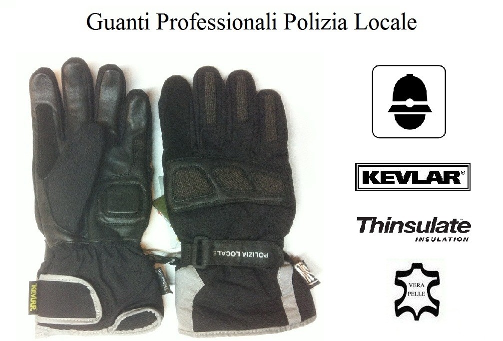 Guanti Moto Polizia Locale Kevlar Pelle Thinsulate Art.PL-13