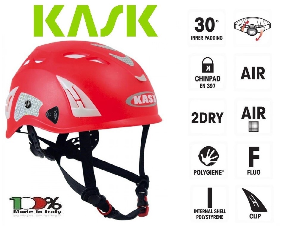 Casco Protezione Rosso PLASMA HI VIZ KASK ITALIA Soccorso Emergenza  Alpinismo Sci Art.WHE00009-R