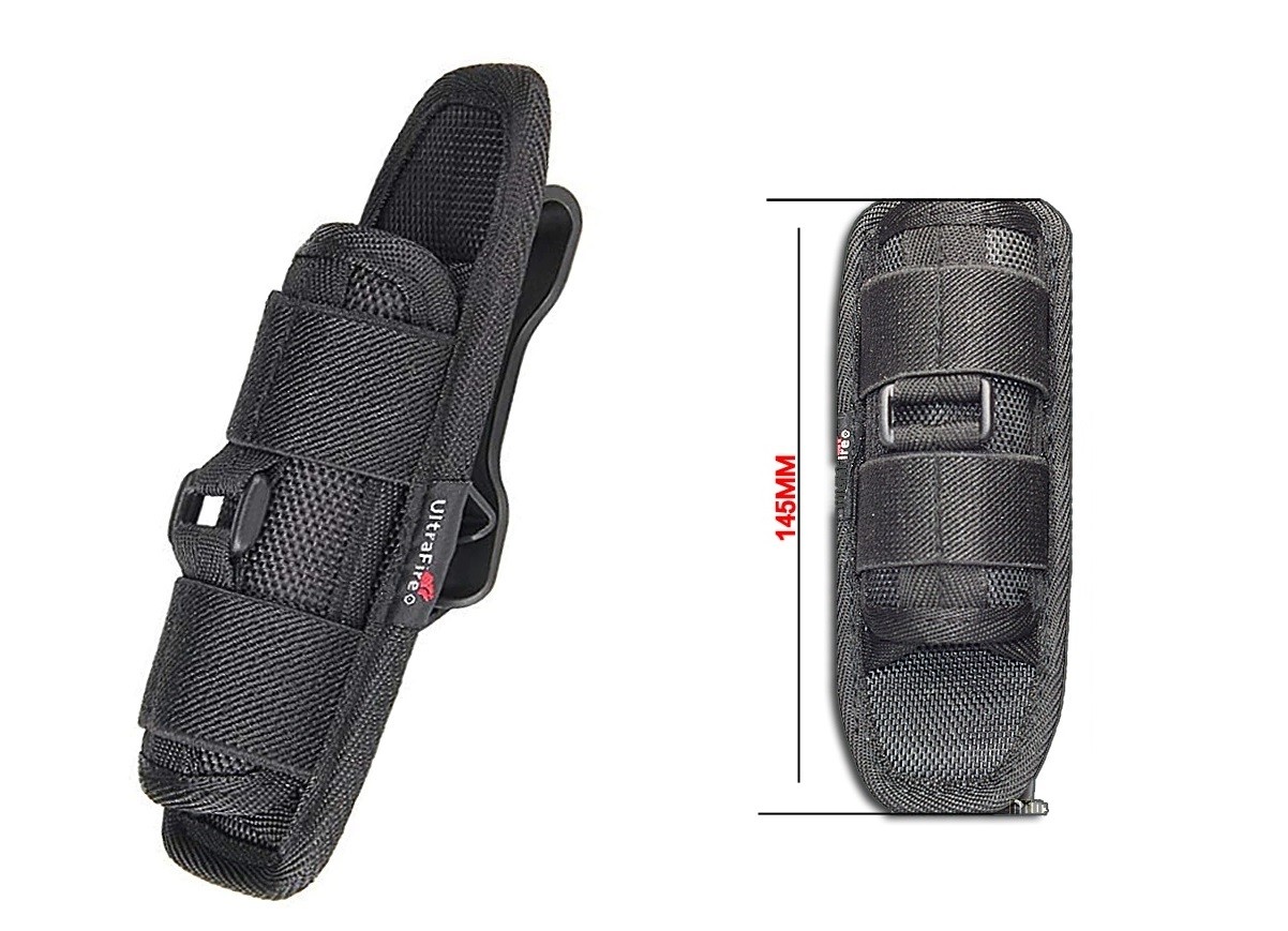Fondina Porta Torcia Nylon Con Clip Girevole 360° - Custodia Da Cintura Per Torce Tattiche Da 18-26mm