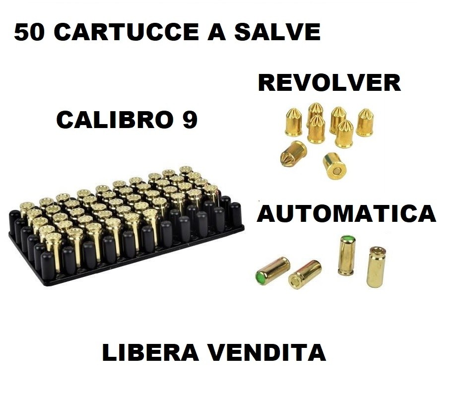 Cartucce a Salve Proiettili a Salve Calibro 9 mm Calibro 380 per  Automatiche e Revolver Confezione 50 Colpi Art.NSD9MM