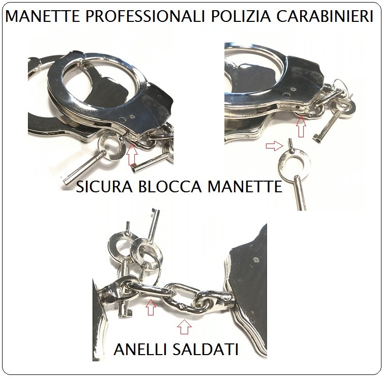 Manette Handcuffs Acciaio Modello Spagnolo Professionali Carabinieri  Polizia GDF Penitenziaria Vigilanza Security Art.OE61