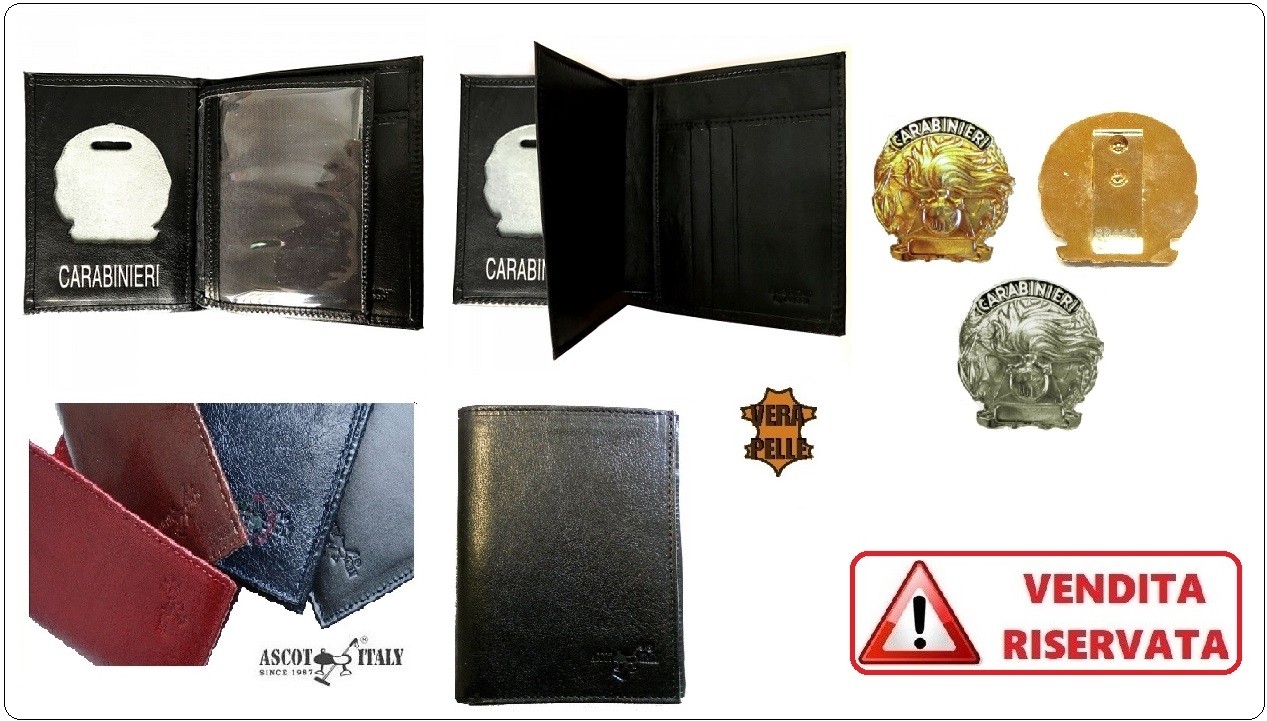 Portafoglio Pelle Portadocumenti Carabinieri Modello Plus Alscot Italia  Art.561CC 100% Pelle Rifiniture Sartoriali Prodotto Italiano dalla Alscot  Italia Uno scomparto portasoldi - un alloggiamento con placca staccabile -  una pendif portatesserino - scom