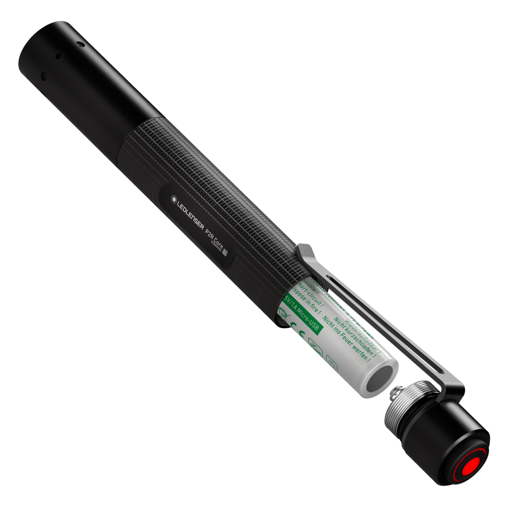 portata luminosa di 65m tre livelli di luminosità Ledlenser P2R Coremini torcia a penna LED penlight 120 lumen ricaricabile con batteria al litio, cavo di ricarica USB e clip 