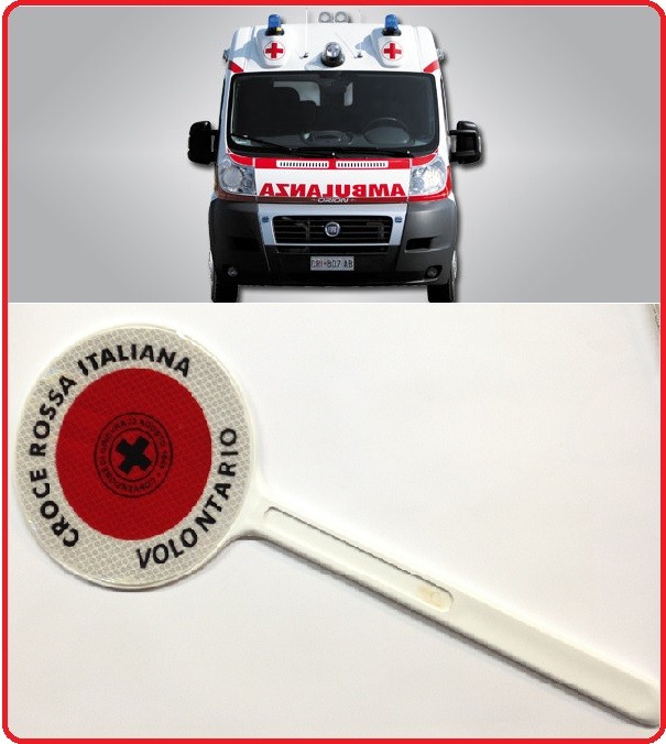 Paletta Segnaletica Ambo le Parti Rosse CRI Croce Rossa Italiana Volontario  Art.NSD-CRIVOL