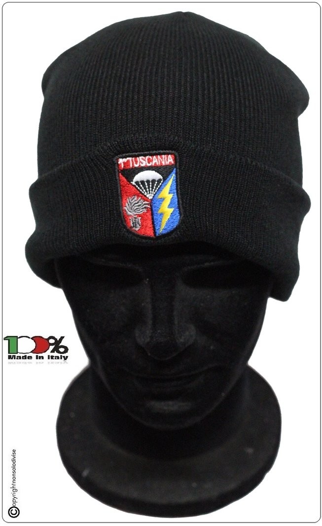 Berretto Zuccotto Papalina Watch Cap Invernale Nero con Ricamo  Paracadutisti Carabinieri Tuscania Art.TUS-PAR-CC