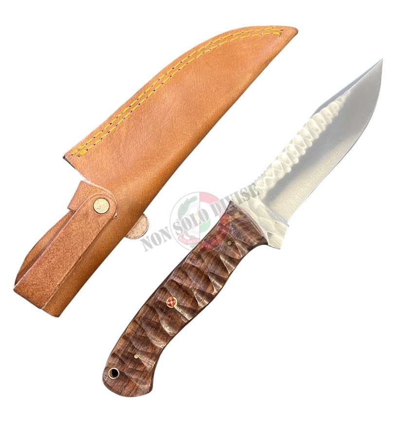 Maru Coltello Da Caccia E Sopravvivenza – Lama Fissa In Acciaio 420 INOX, Manico In Palissandro E Ulivo – Fatto A Mano Con Fodero In Cuoio