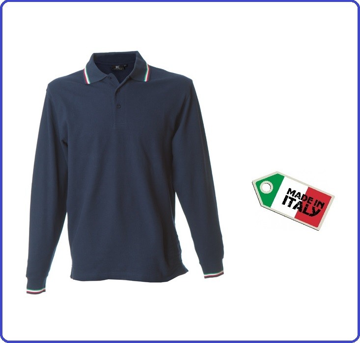 Polo Manica Lunga Blu Modello Italia Neutra New Genova Blu Nevy Art.989800