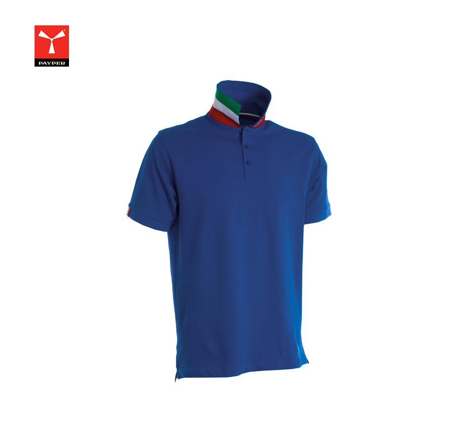 Polo Manica Corta Blu Royal Modello NATION Italia Collo Tricolore  Art.NATION-1