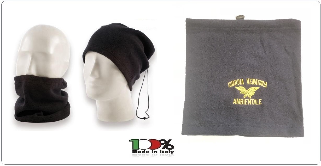 Scaldacollo Blu Fascia Scalda Collo Berretto Doppio Uso Con Ricamo Guardia  Venatoria Ambientale Art.NSD-BRK-17 Fascia Scaldacollo con ricamo in pile  con lacetto culisse e meccanismo di fermo per trasformarla in cappello  Taglia