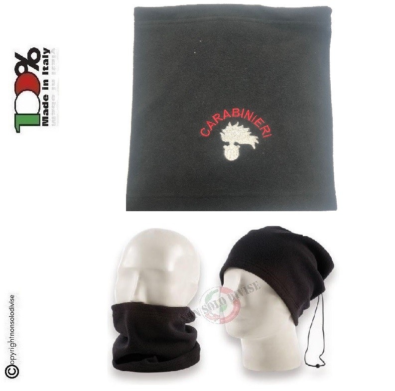 Scaldacollo Nero Fascia Scalda Collo Berretto Doppio Uso Con Ricamo Scritta  + Logo Argento Carabinieri CC Arma ANC UNAC ULTIMI PEZZI Art. SC-UP-CC