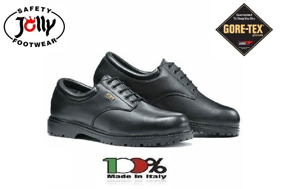 Scarpa Invernale Unisex Gore-Tex® Jolly Art.2005/G Tomaia in pelle pieno  fiore idrorepellente e traspirante colore nero, fodera GORE-TEX®  Performance Comfort Footwear, puntale in materiale sintetico termoformato  impregnto di resine termoadesive. Suola i