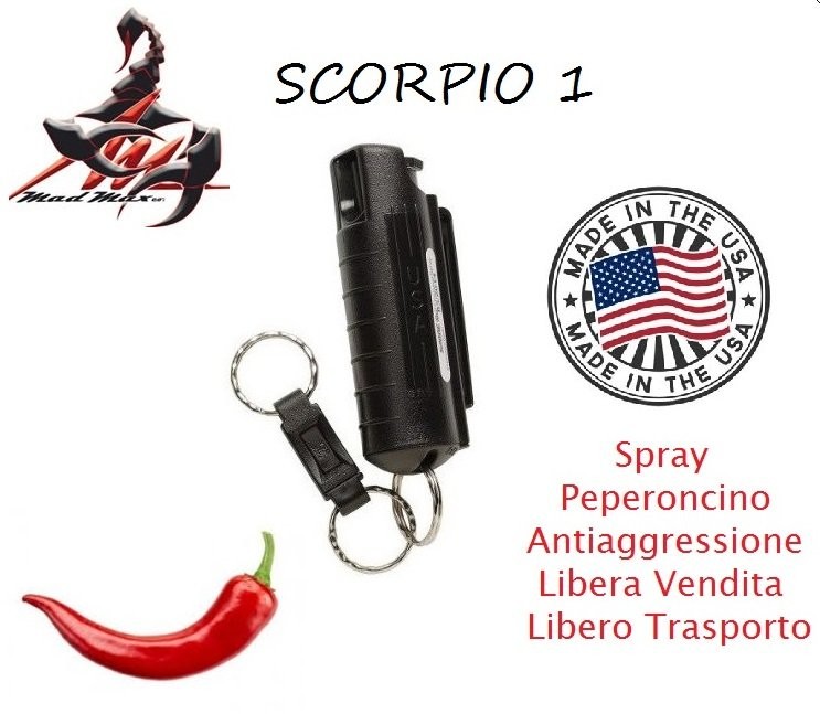 Spray Anti Aggressione Antiaggressione Portachiavi Scorpio Difesa Personale  Libera Vendita Art.MM-SCORPIO
