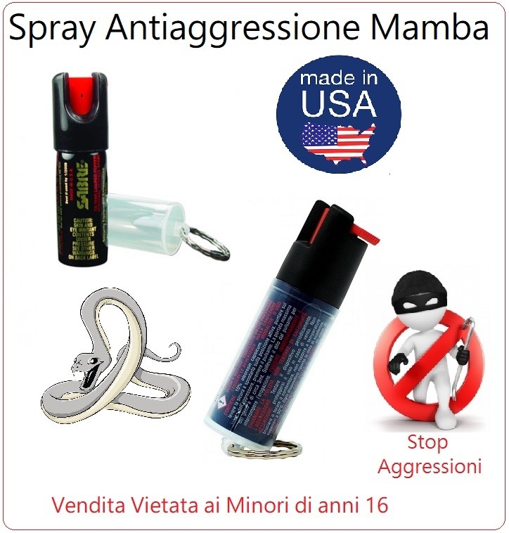 Spray Antiaggressione Anti Aggressione Portachiavi Mamba Difesa Personale  Libera Vendita Art.MM-MAMBA