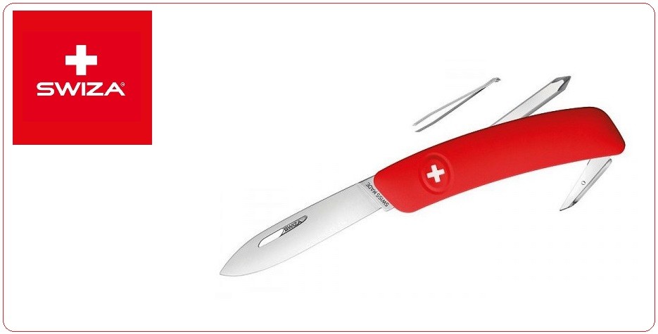 Coltello Svizzero Originale Multiuso SWIZA Art.KNI.0020.1000 Lunghezza:  16.50 cm 2 anni di garanzia 1. lama grande 68 mm/2.68 inch 2. lama piccola  3. cacciavite a stella 4. pinzetta