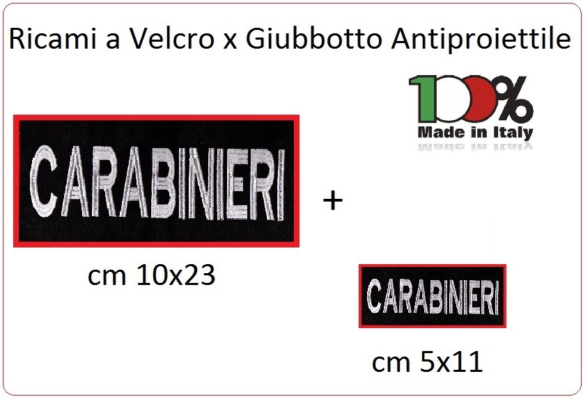 Patch Toppa Vendita a Coppia Grande 23x10 + Piccola 11x5 CARABINIERI per  Giubbotto Antiproiettile o Gilet Tattico Art.CC-23x10 Dimensioni Grande cm  23x10 Piccola cm 11x50 Toppa con Velcro Prodotto Italiano